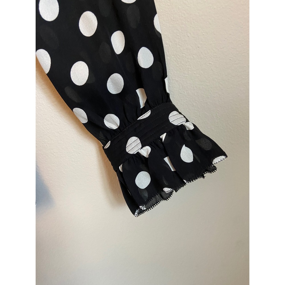 L'AGENCE Black White Polka Dot Silk Ruffle Blouse V-Neck Button Down Small - Picture 4 of 8